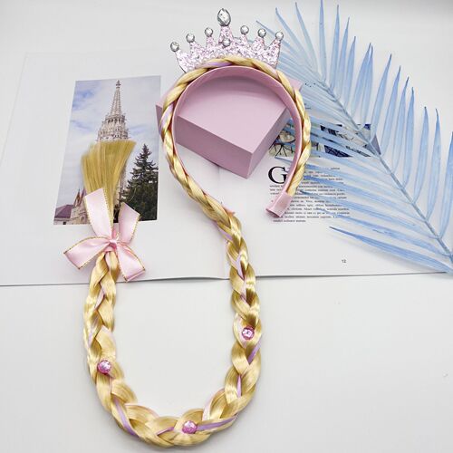 New Frozen Elsa Princess Braided Crown Girl Child Hair Band Children Long Hair Wigs Hair Accessories Headband