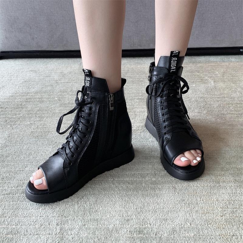 High top cool boots girl 2021 summer new pattern The thickness of the bottom Shoe of sponge cake Fish mouth With slope Heighten Sandal Net surface ventilation