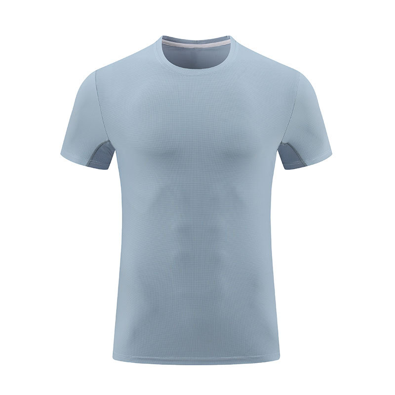 Camiseta de secado rápido elástica de color sólido para hombres, costura de malla transpirable de verano, ropa de fitness, ropa de secado rápido para correr, hombres de manga corta para deportes