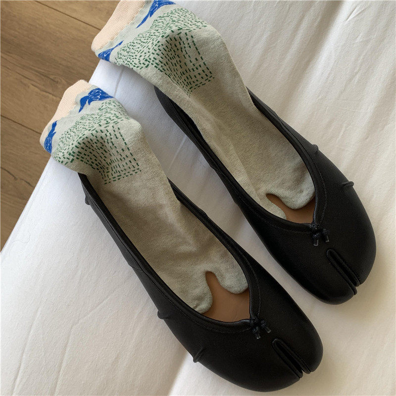 Sheepskin Version~Genuine Leather Retro Niche Flat Shallow Ballet Shoes for Women, Split-Toe Shoes, Pig's Hoof/Mare's Hoof Mary Jane Shoes