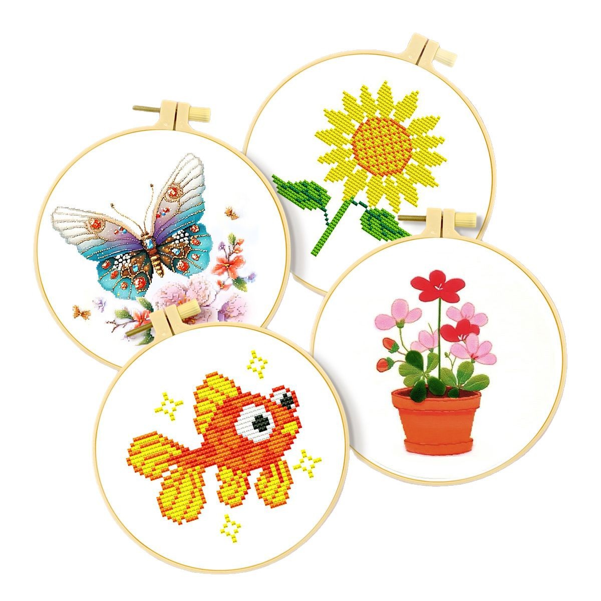 Nueva serie de dibujos animados transfronteriza girasol-pez dorado-mariposa-flor en maceta principiante punto de cruz de nivel de entrada image 6