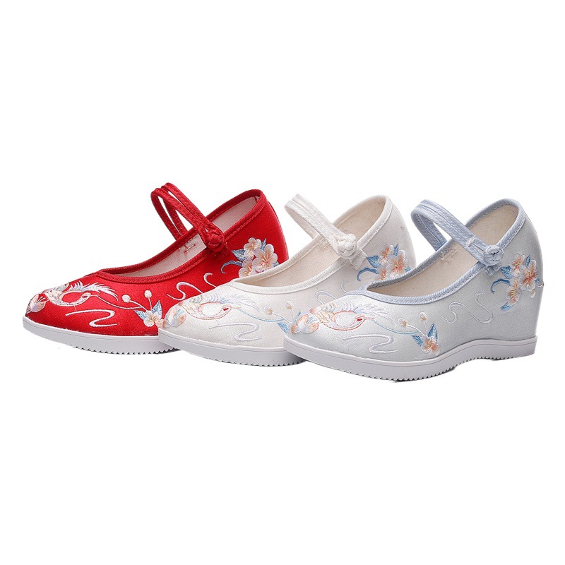 Manwu's New Inner Heightening Round Toe Old Beijing Cloth Shoes for Women with Han Dynasty High-Heeled Thick-Soled Embroidered Shoes