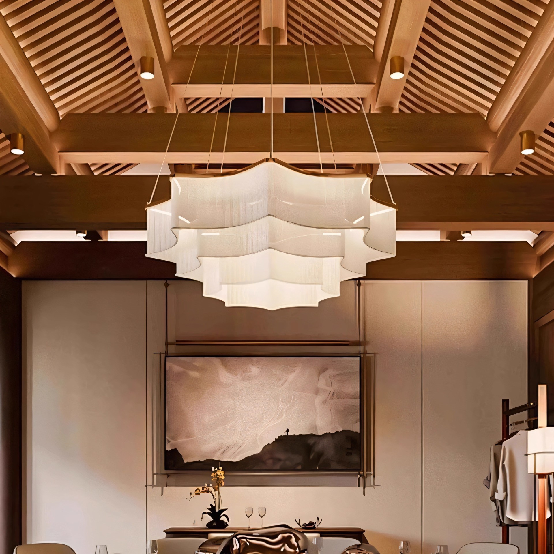 New Chinese Style Restaurant Box Chandelier Hotel Room Fabric Tea Room Zen Lantern Chinese Style B&B Restaurant Lamp