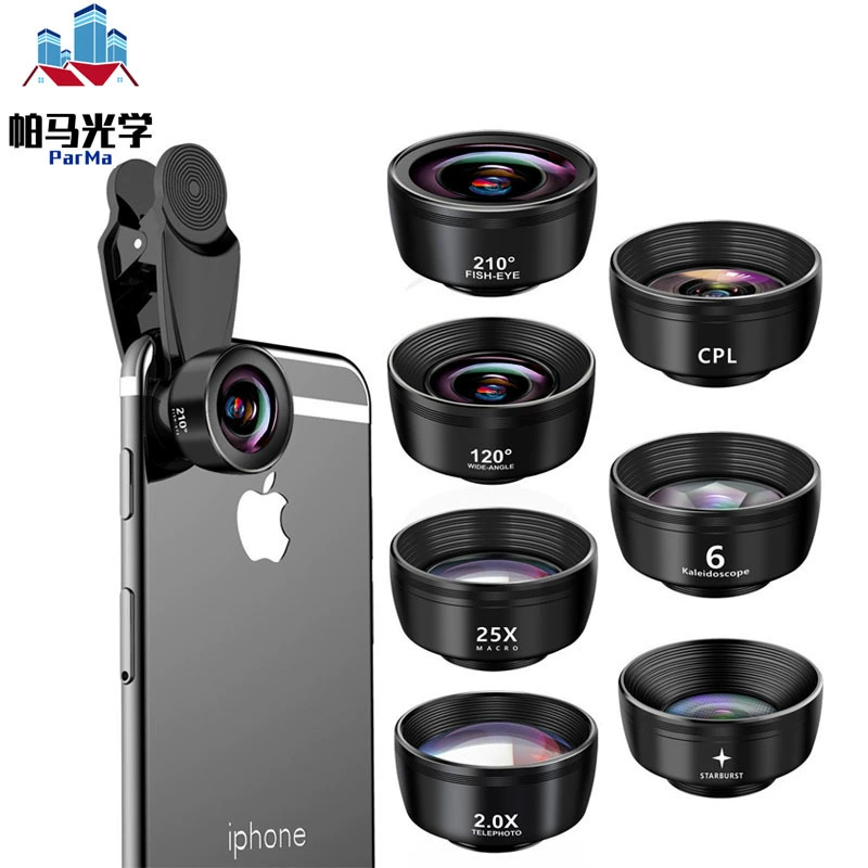 Трансграничный новый объектив для мобильного телефона, широкоугольный макрообъектив «рыбий глаз», 7-в-1, подходит для объектива внешней камеры