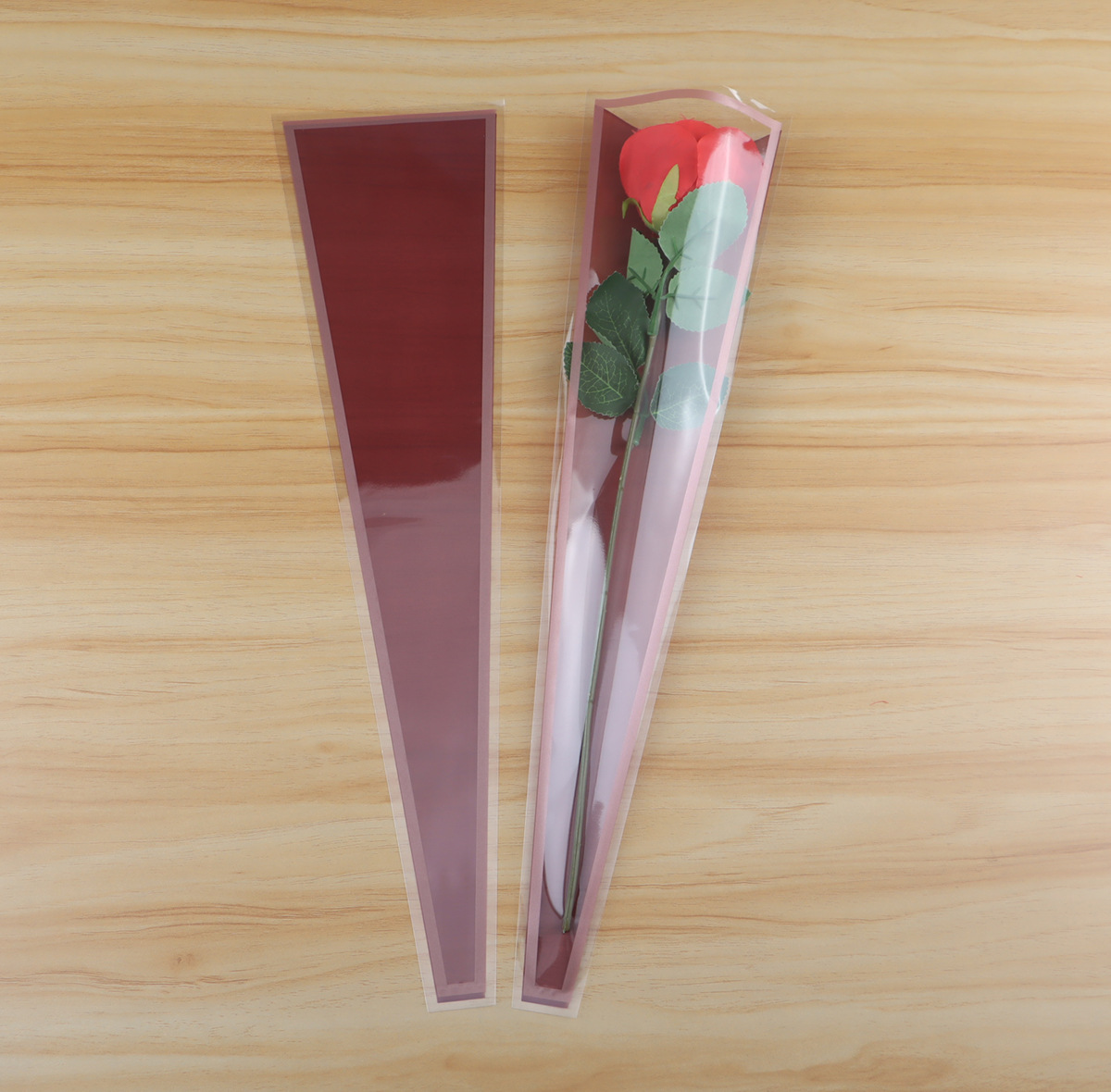 Bolsa de Plástico OPP para Ramo de Flores con Diseño de Corona y Rosa Individual para el Día de San Valentín, Venta al por Mayor
