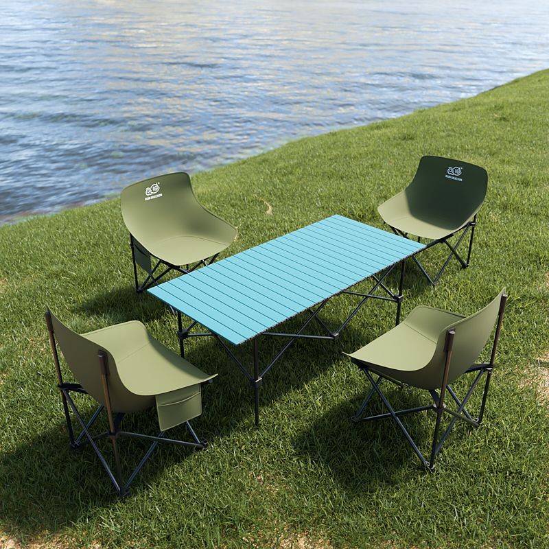 2025 업그레이드 강화모델 + 휴대용 수납벨트 - 블루 [120*55*50cm 긴 테이블] + 라이트그린 의자 4개