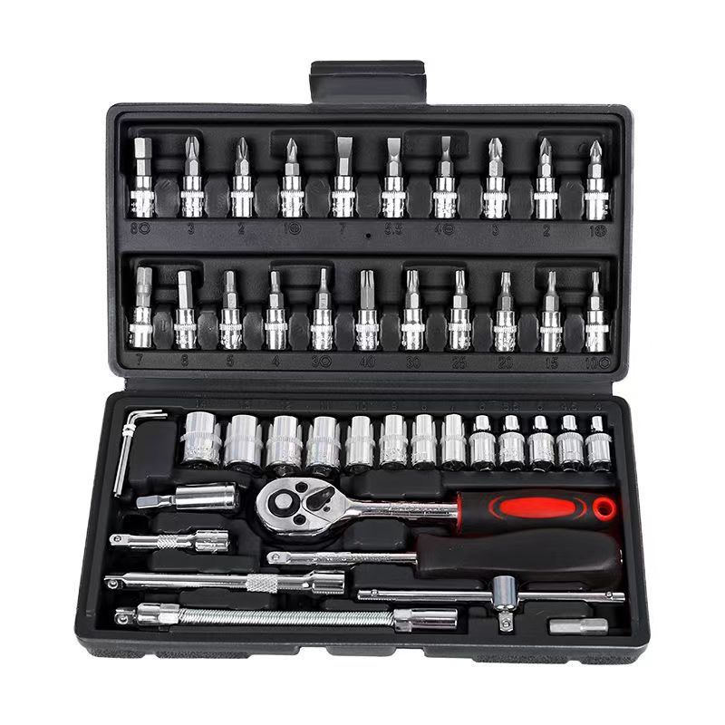 46 piezas de herramientas de llave de tubo, juego de reparación de automóviles, juego de llave de llave de trinquete Xiaofei 1/4, reparación de hardware para el hogar