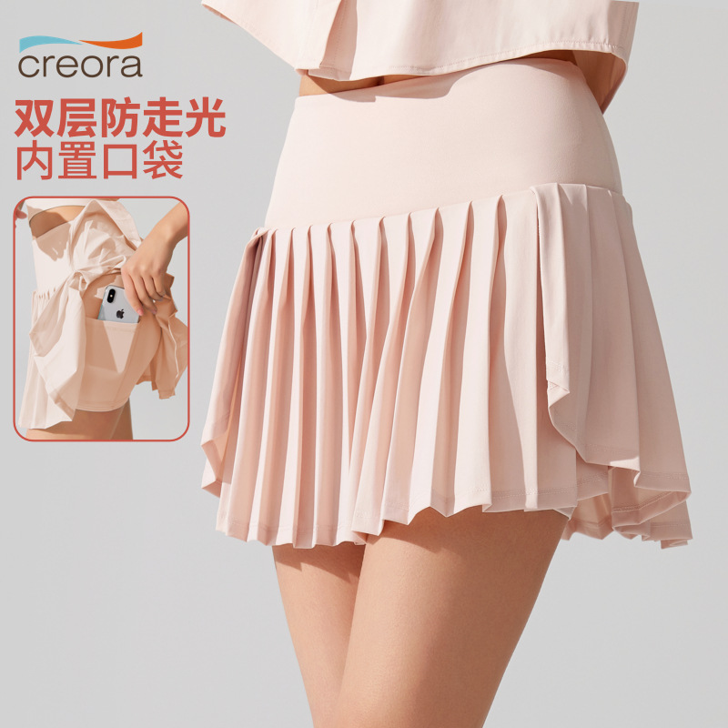 Nuevo vestido deportivo corto de cintura alta bolsillo anti-fugas vestido de bádminton vestido de tenis de yoga para correr