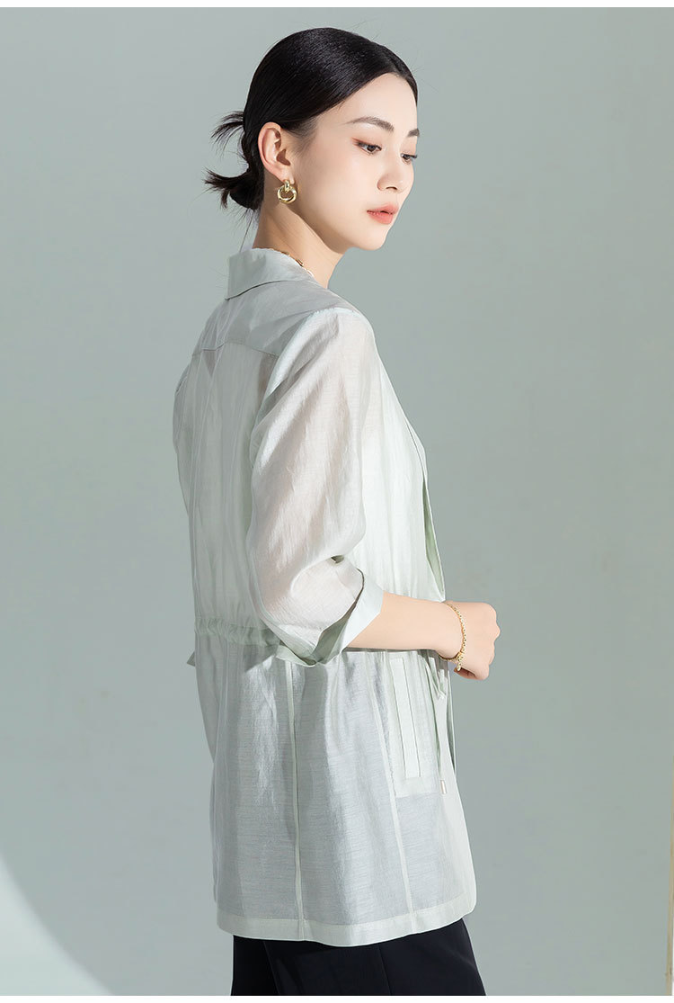 Áo khoác blazer nữ cổ lật dây rút chất liệu Leisel mỏng nhẹ mùa hè — Màu trắng chi tiết 9