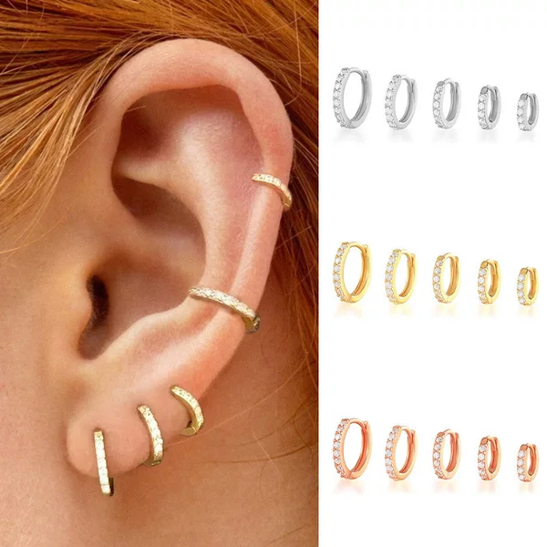 European and American Style Diamond-Studded Earrings for Women, Small and Delicate, Suitable for Sensitive Ears, Elegant Ear Clips, Exquisite Versatile Sweet and Cool Earrings, Wholesale Jewelry