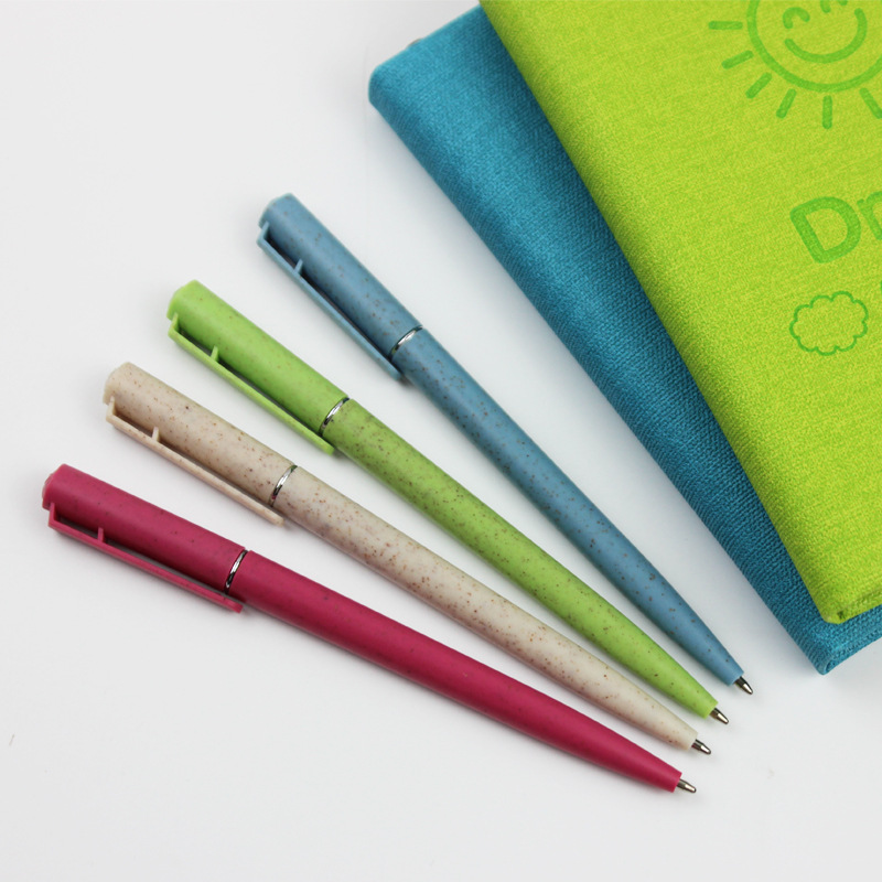 Paja de trigo protección ambiental bolígrafo personalizado logotipo publicidad pluma giratoria aceite negro PEN material degradable PEN regalo