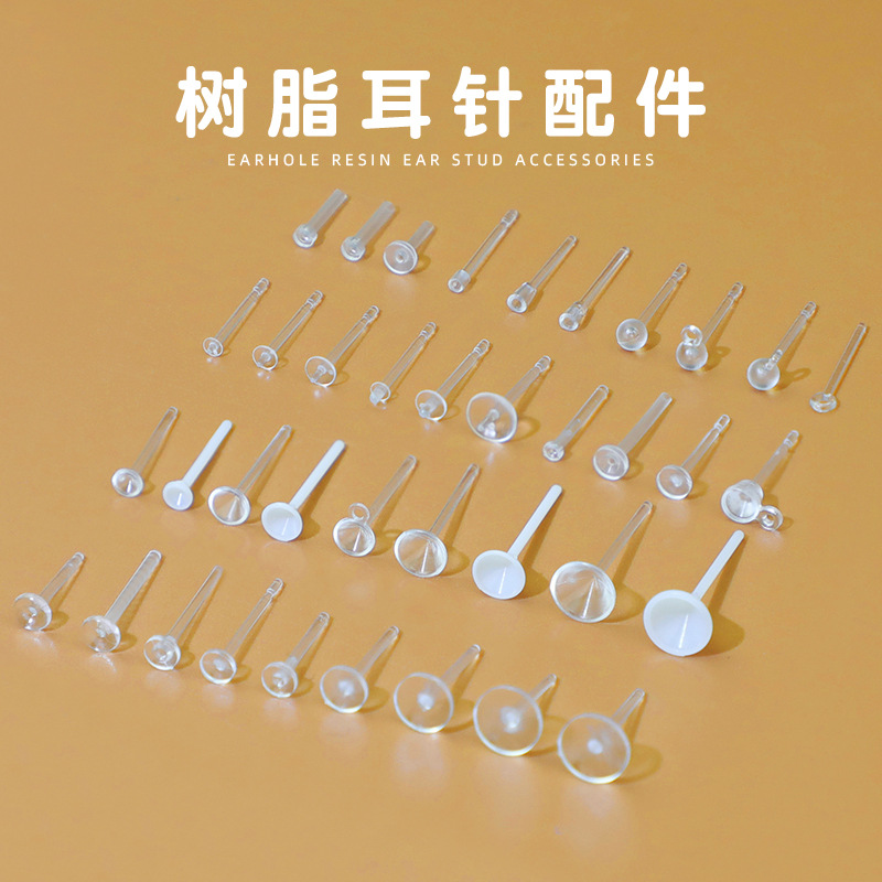 Transparente del oído del palillo del oído no alérgicos espárragos del oído PIN de resina de la carcasa de perforación del oído espárragos DIY accesorios de la joyería del oído