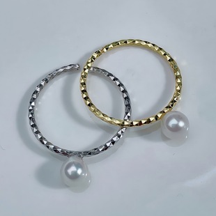 Plain ring sterling silver ring women's fresh water 5-6mm round bead ring simple temperament stacked diy jewelry hand jewelry wholesale