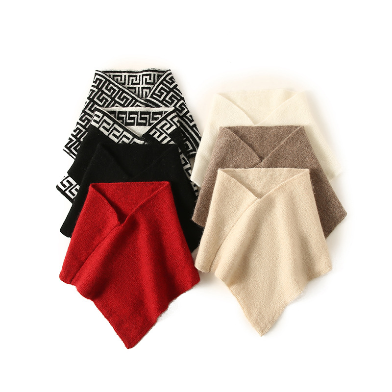 Manufacturer wholesale cashmere cross-border autumn and winter new color-block faux collar thickened warm crossover scarf knitted neck warmer
