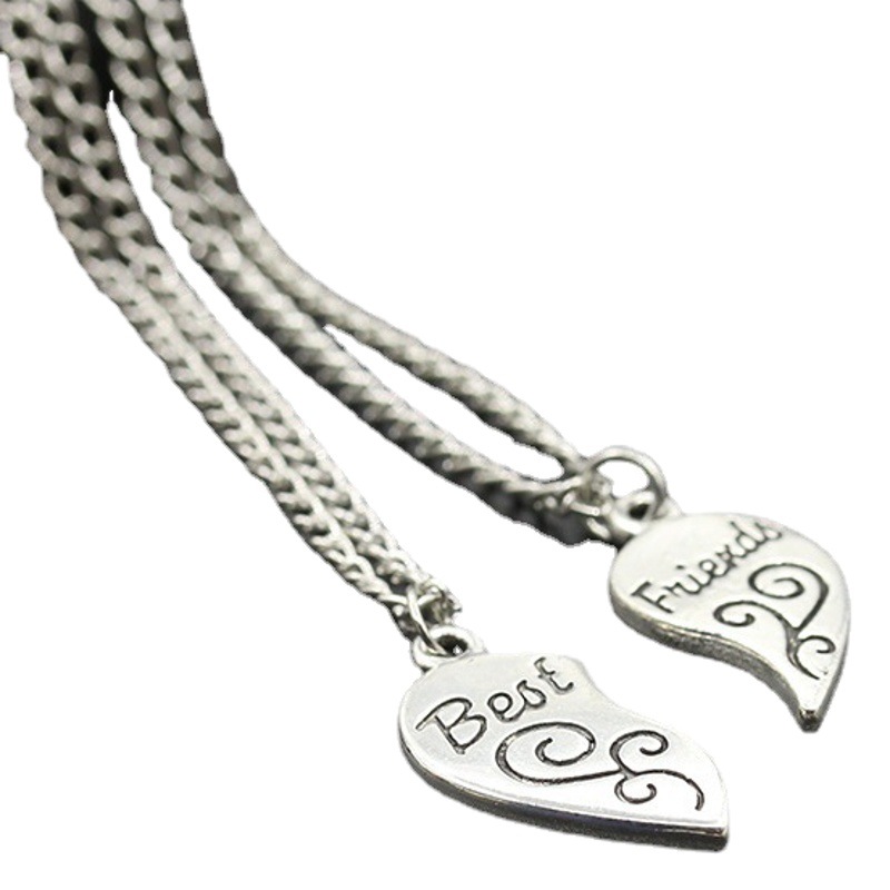 Europa y América Comercio exterior mejores amigos aleación melocotón corazón colgante novias amor costura colgante letras collar