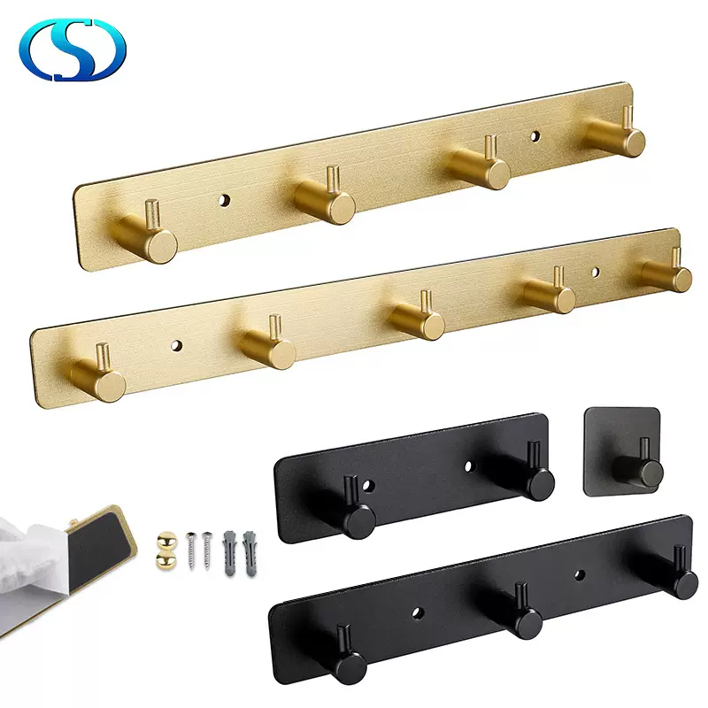 铝合金挂衣钩打孔一排毛巾卫生间墙壁免打孔浴室门后衣服挂钩粘钩