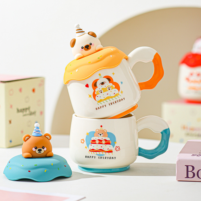 Taza de marca con tapa linda amiga regalo de cumpleaños de café de cerámica taza de agua doméstica de alto valor de oficina