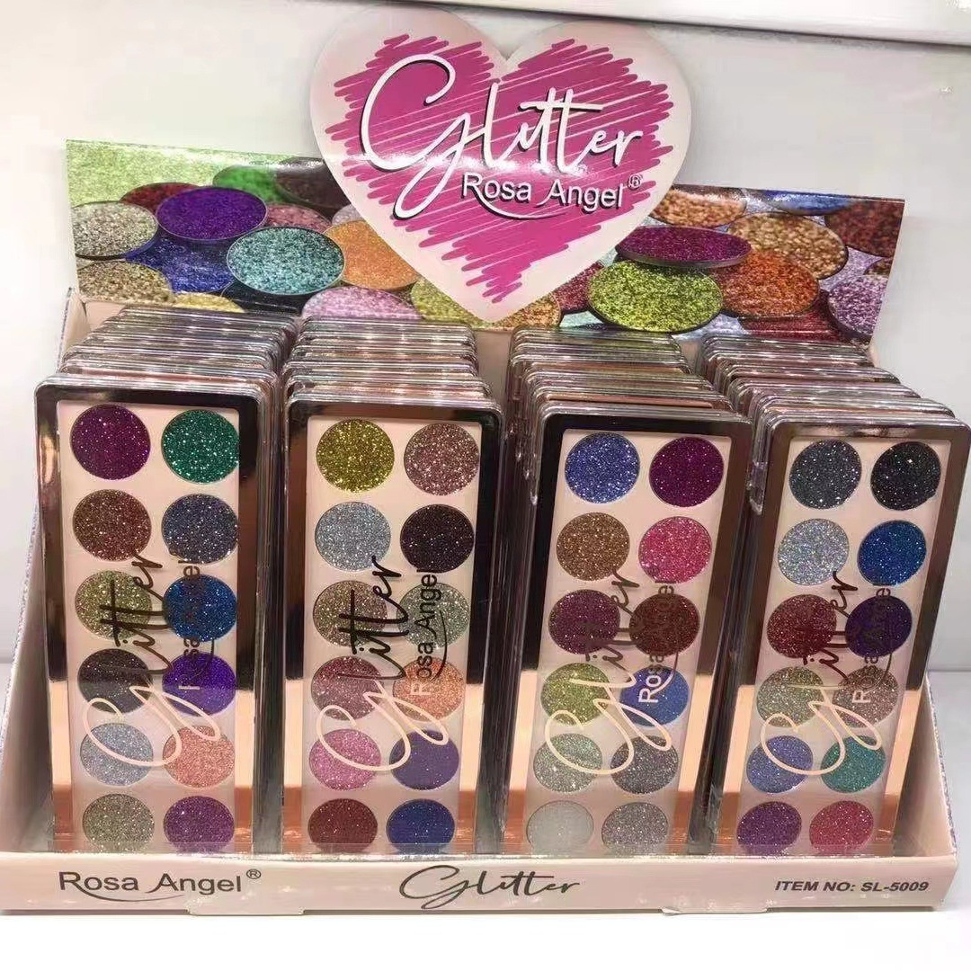 Transfronterizo nuevo Rosa Angel12 color multicolor pequeñas lentejuelas brillo polvo sombra de ojos etapa maquillaje fino flash maquillaje al por mayor