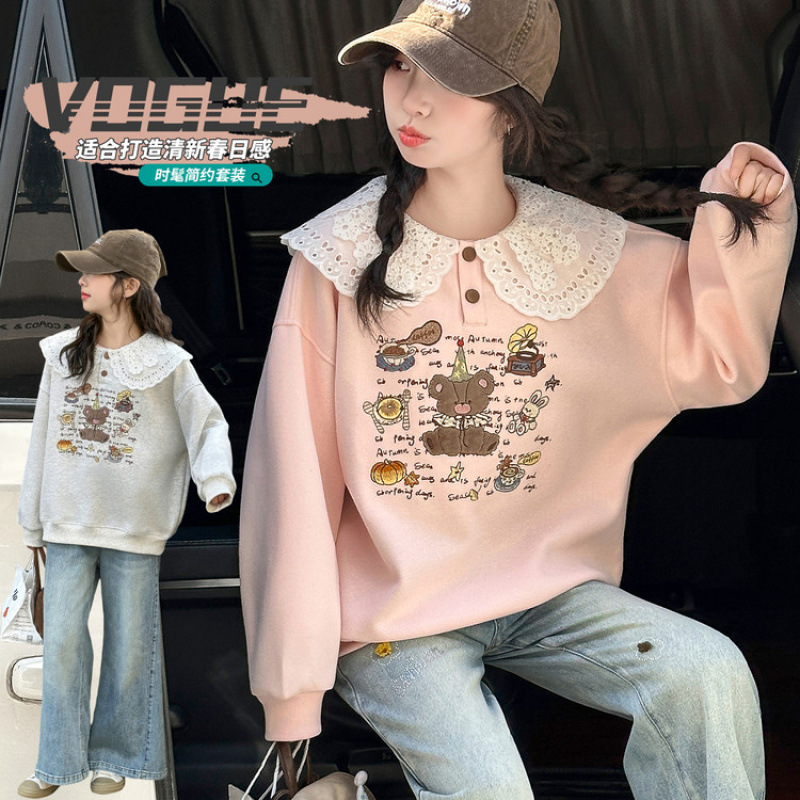 Zhili children's clothing girls' sweatshirt spring and autumn style 2026 new style girls' stylish and fashionable turn-down collar polo shirt children's giant