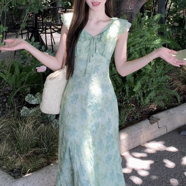 Green Suspender Floral Dress for Women Summer 2025 Seaside Vacation Wear Long Skirt Summer Beautiful Little Skirt