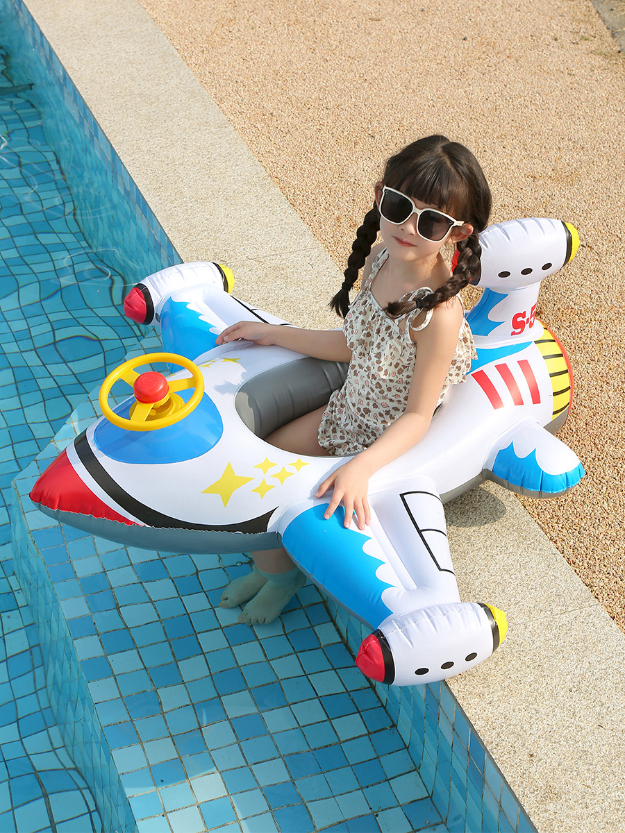 Nuevo asiento inflable para niños en forma de avión/barco, juguete acuático para exteriores con volante. image 5