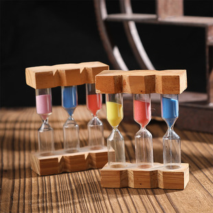 Wooden Three-Piece Small Hourglass Children's Timer Creative Ornaments Glass Color Gift Decoration
