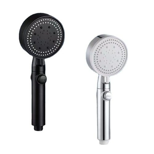 Household Soft Thorn Black Warrior five-speed supercharged shower head bathroom universal one-button water-stop handheld shower head