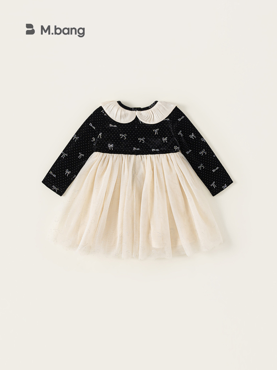 Envío gratis, ropa para niños, vestido de princesa para niñas de primavera y otoño, vestido para niños, vestido de malla con cuello de muñeca, vestido con lazo para niñas