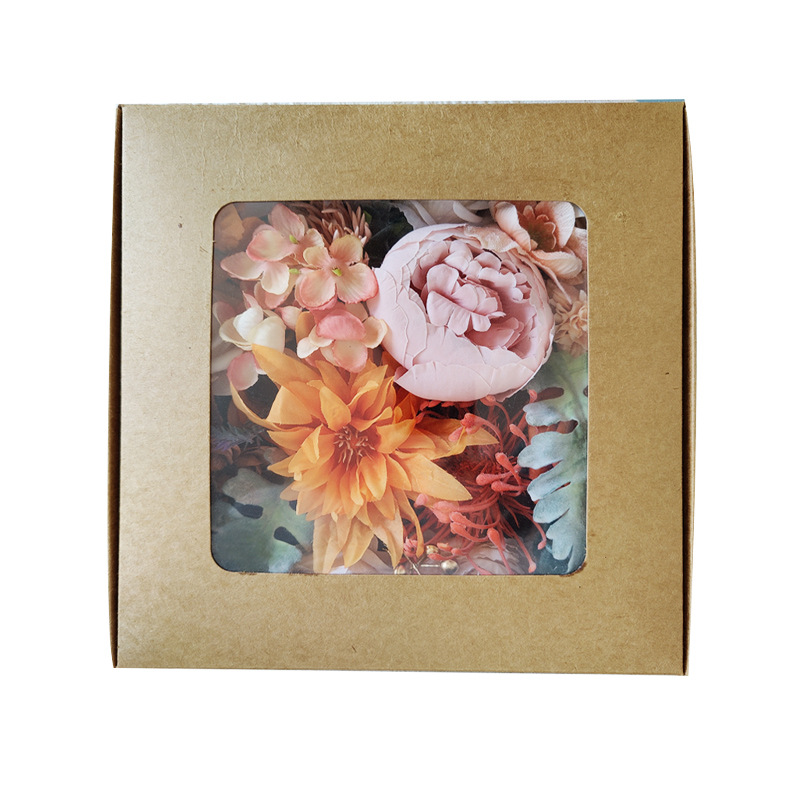 跨境熱銷手工制作仿真永生花絹花禮盒玫瑰花束婚禮DIY花籃手捧