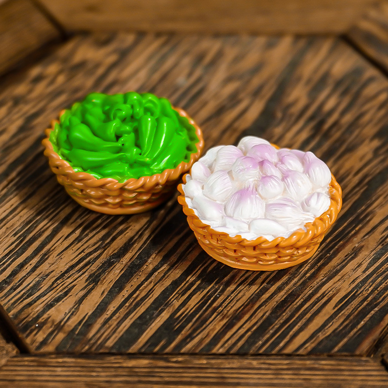 Accesorios de micro paisaje, tazones de vino, pajares, cubos de madera, pimientos, ajo, cestas de bambú, bollos al vapor, adornos de resina, artesanías