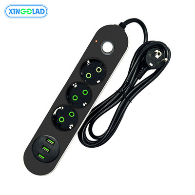 欧规电源插排带线排插USB欧标桌面接线插座过载保护欧式插线板1.8