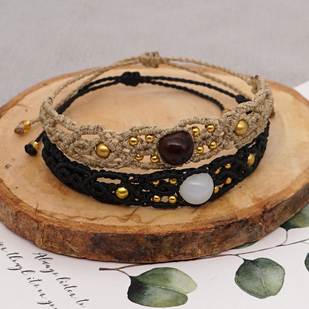 Pulsera Tejida De Cuerda De Cera Con Cuentas De Piedra De Macramé Étnica display picture 15