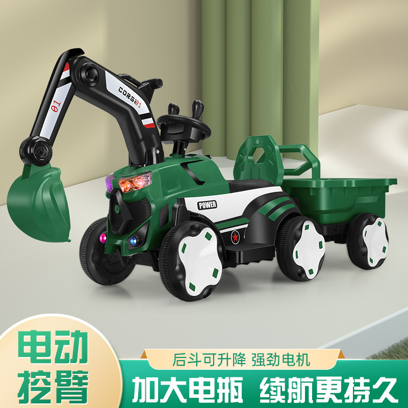 Excavadora eléctrica para niños se puede sentar en un coche de juguete para niños gran excavadora de ingeniería de cuatro ruedas image 3