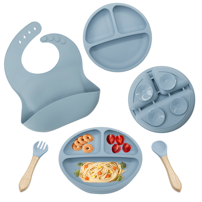 Conjunto de cubiertos de silicona para niños cubiertos de alimentación de grado alimenticio para bebés cubiertos de alimentación integral a prueba de caídas tazón taza de paja