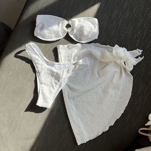  European and American new textured cloth bandeau three-piece swimsuit swimsuit bikini bikini cross-border Amazon