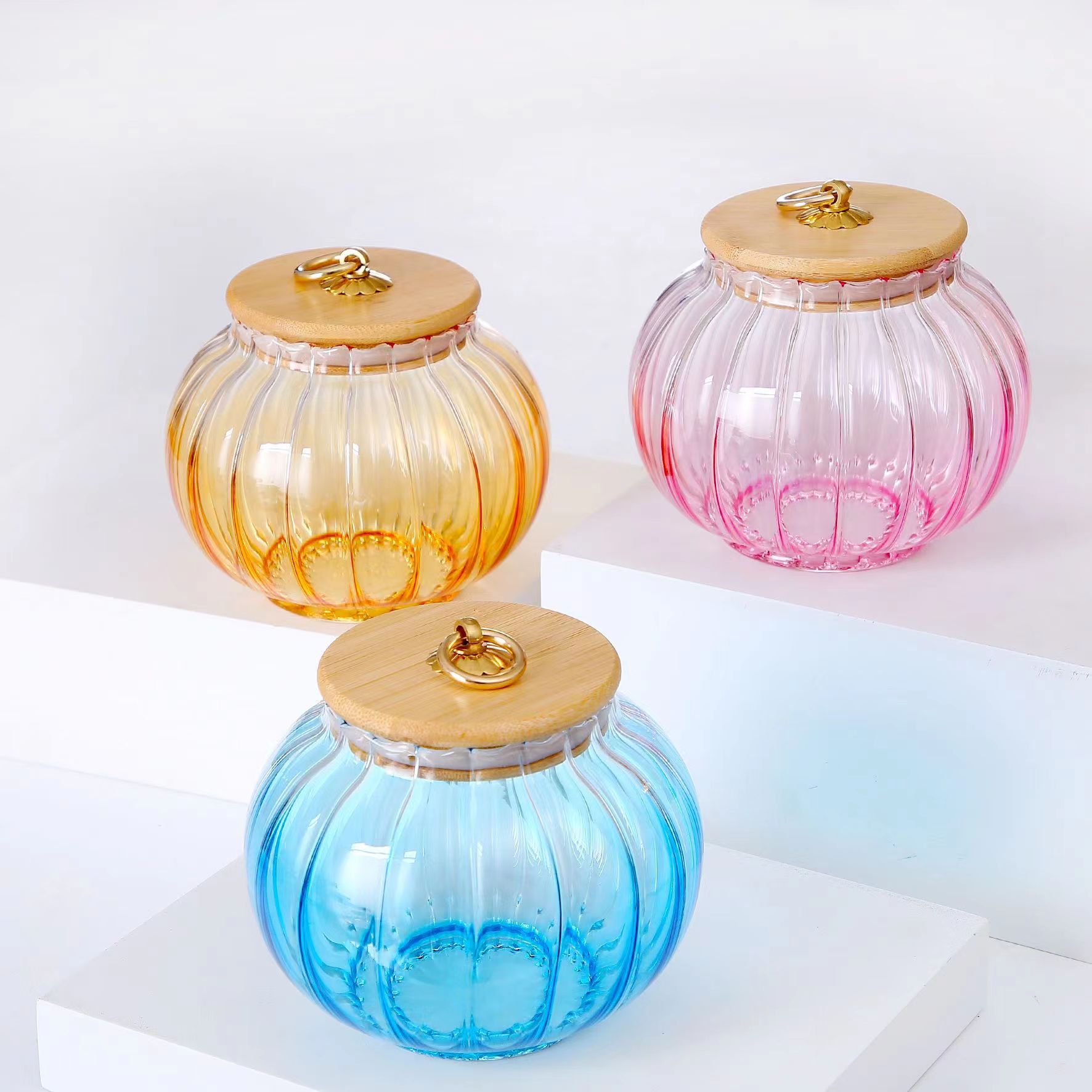 Japanese borosilicate jar storage container with lantern shape, thick striped storage jar, home tea canister, storage jar with airtight seal