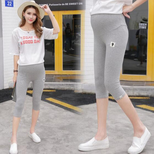 Maternity 7/8 Length Cat Icon Design Summer Thin Pregnancy High-Waist Pants Korean Style Base Pants