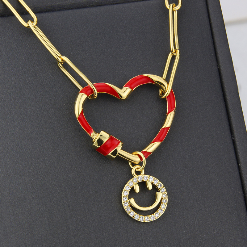 Fashion Heart Smiley Face Combination Two-color Heart-shaped Combination Copper Necklace display picture 3