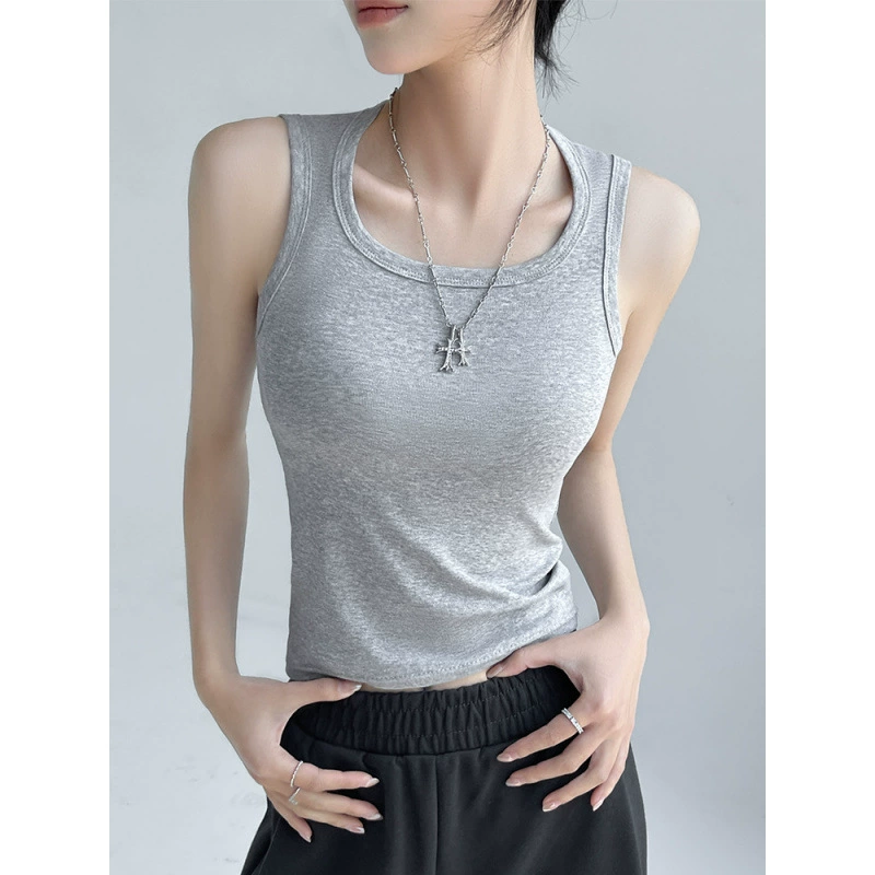 Женская кофточка со встроенным бюстгальтером на лето 2025 года, новая верхняя одежда, боковое прикрытие груди, спортивная спинка, чистый хлопок, широкие бретели, базовый топ, модный.