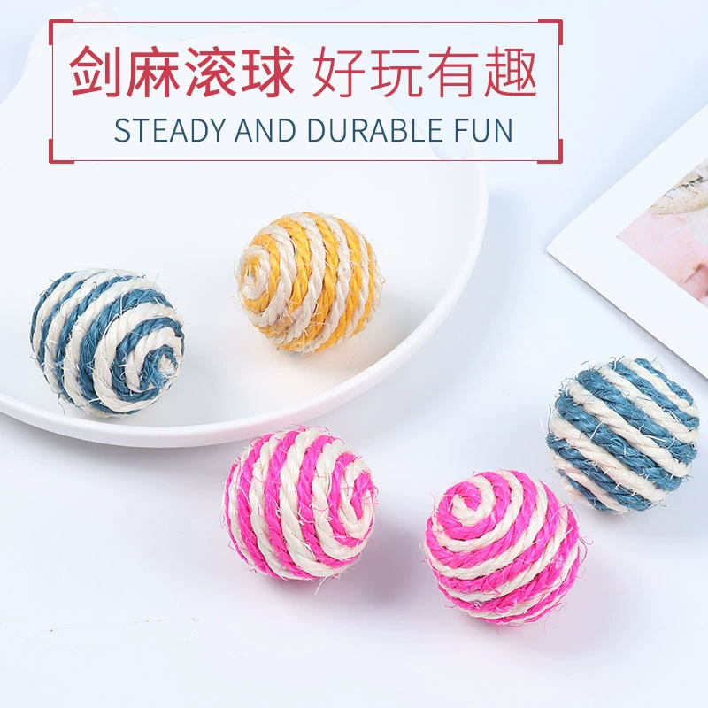 Лидер продаж Amazon, 4 см, шарик из сизаля со звуком, устойчивый к царапинам и износу, игрушечный мяч для кошек, интерактивный шарик для кошек, оптовая продажа