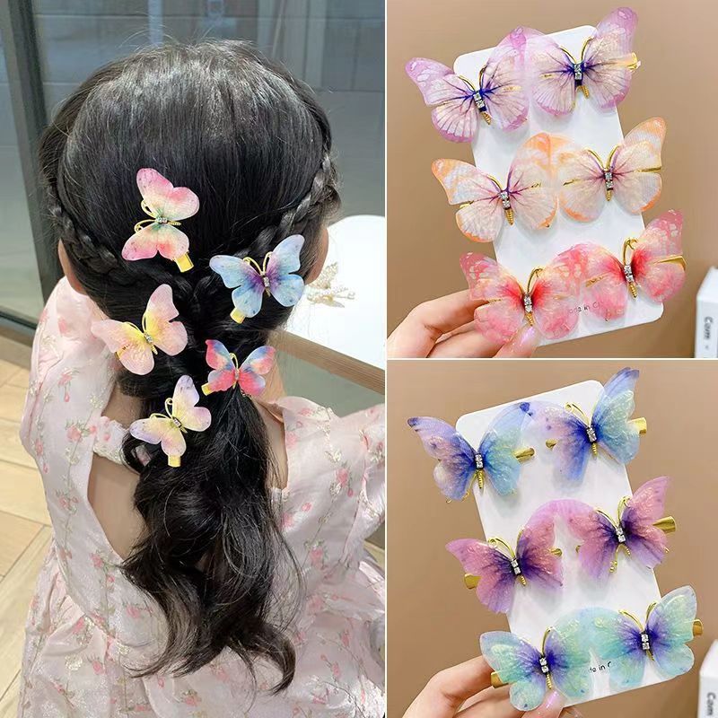 Niños clips coreano princesa super inmortal mariposa gradiente toque de cabello para niñas bebés lindos clips para niñas