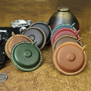 New Crazy Horse Leather Handmade Mini Tape Measure First Layer Cowhide Tape Measure Retro Clothing Measuring Tape Leather Pendant Tape Measure Bag