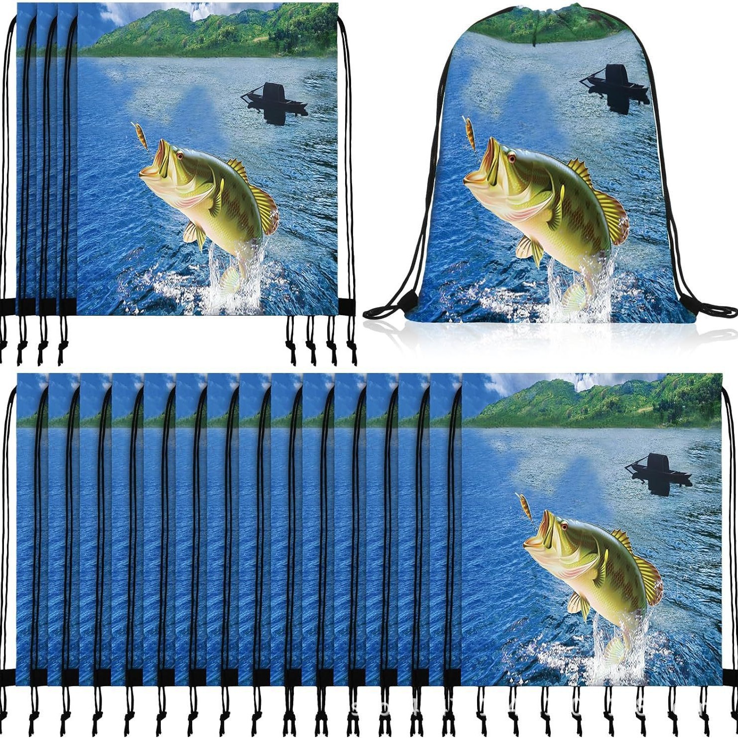 钓鱼三双肩抽绳背包袋子农场动物便携收纳袋涤纶手提抽绳袋束口
