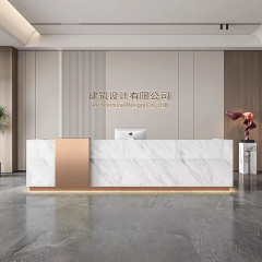 简约现代仿大理石不锈钢吧台公司酒店会所前台接待台咖啡店收银台