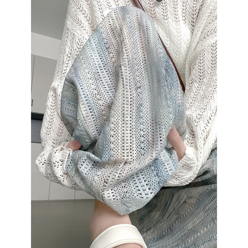女性のためのタイダイ中空ワイドレッグパンツ 2025 夏の新しいハイウエストドレープカジュアルスリムレイジーアイスシルククールパンツ|undefined