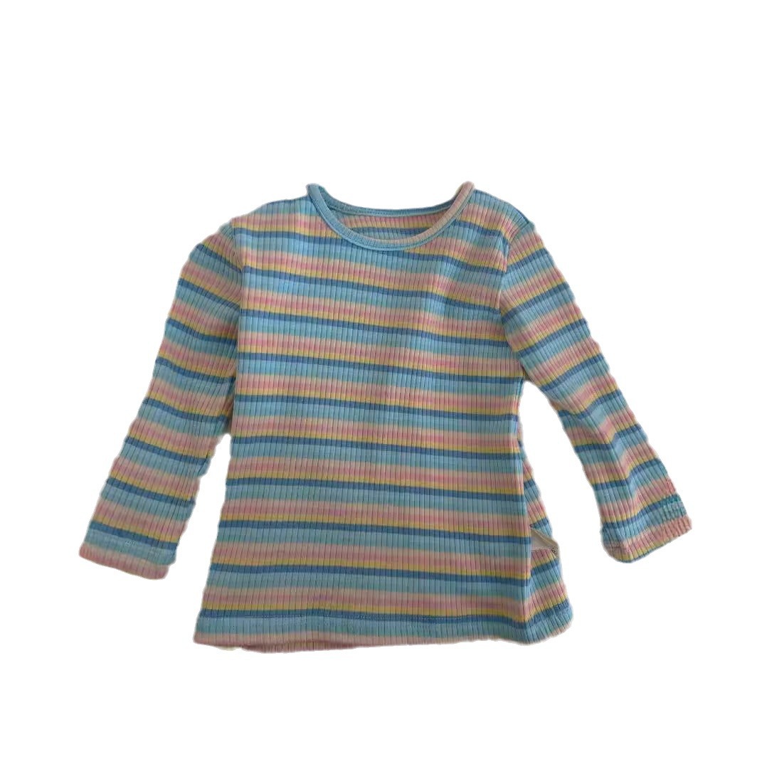 Ropa de salida para bebés, ropa de primavera, blusa de manga larga, ropa infantil, versión coreana, ropa infantil de primavera, blusa de fondo a rayas para niñas de primavera