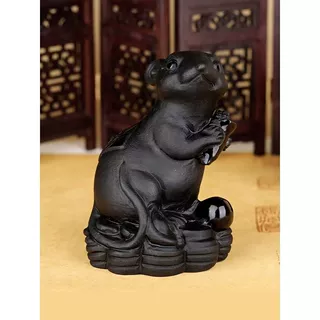 天然黑墨玉老鼠大摆件十二生肖小车载桌面茶宠雕刻吉祥物招财黑鼠