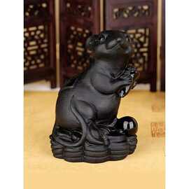 天然黑墨玉老鼠大摆件十二生肖小车载桌面茶宠雕刻吉祥物招财黑鼠