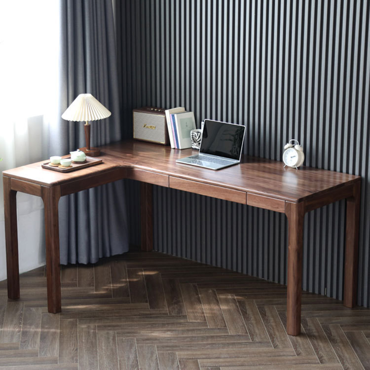 Black Walnut Solid Wood Corner Desk Corner Computer Desk Corner L-shaped Long Narrow Light Luxury Small Apartment Integrated Table
