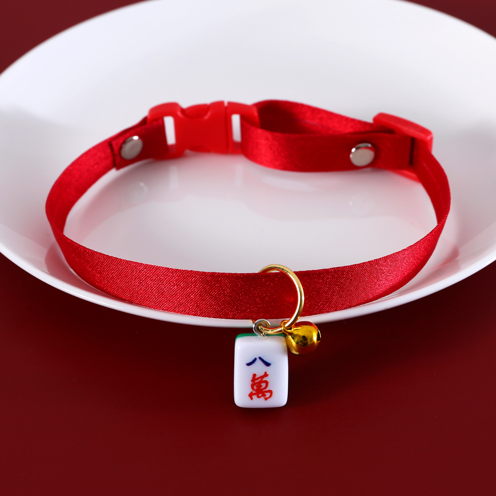 Mascotas gatos Teddy perros conejos cuerda roja mahjong palabras ajustables collar de campanas de Año Nuevo accesorios collar